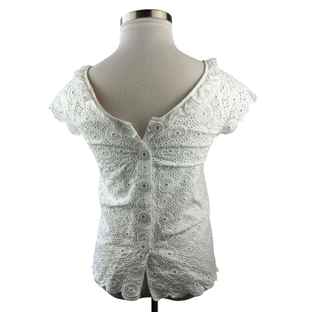 Lilly Pulitzer Crochet Eyelet Blouse Cap Short Sleeve Ruffle Button Back Size 8 - Picture 8 of 16